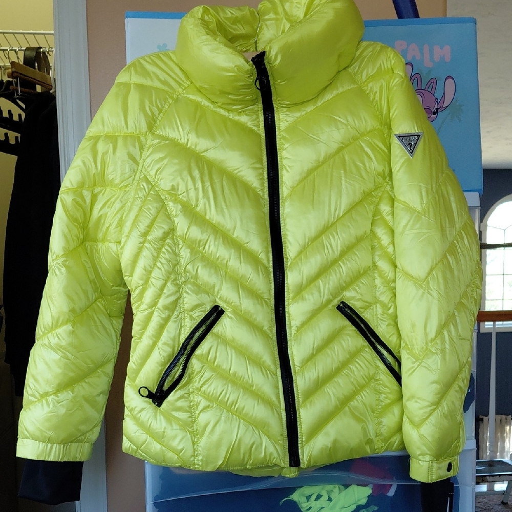 Guess Kids Neon Yellow Puffer Coat